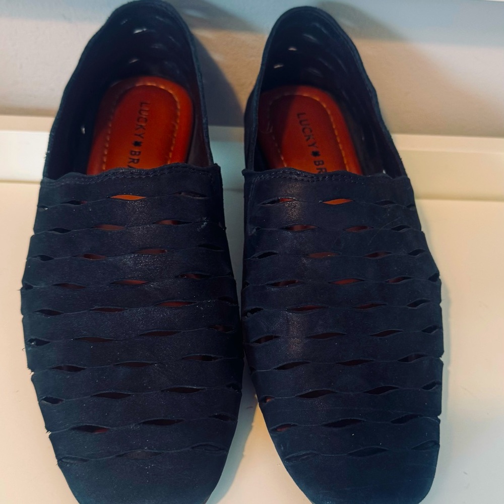 Lucky Brand Womens Dalani Black Casual Flats Size 8.5 B Comfort Open weave look
